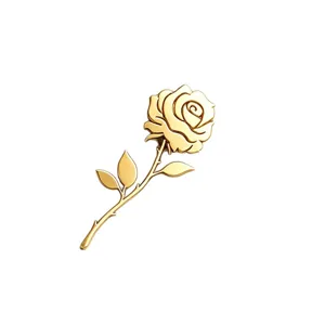 Elegant gold-plated stainless steel rose flower brooch for suits and formal wear.