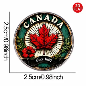 Vintage Canada maple leaf round brooch 2.5cm stainless steel glass souvenir badge