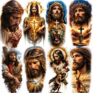 Detailed religious art patterns featuring Jesus Christ for glass dome pendants