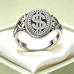 Hip Hop Retro Dollar Sign Alloy Rhinestone Ring For Men Women Gold Silver Plated Personality Jewelry Ring Size 7-9