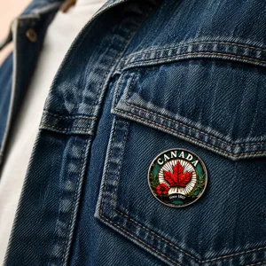 Vintage Canada Maple Leaf Round Brooch Pin Alloy Glass Cabochon Badge Retro Travel Souvenir Jewelry For Bag Denim Jacket