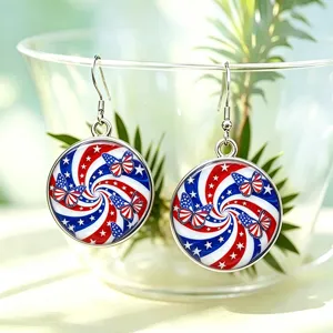 Amerikanische Flagge Schmetterling Glas Ohrringe Unabhängigkeitstag Patriotisch Retro Zeit Edelstein Haken Ohrringe Damen Schmuck