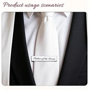 Elegant silver stainless steel tie clip with Father of the Groom engraving for wedding