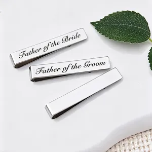 Stainless Steel Tie Clip Father Of Bride Groom Letter Engraved Silver Color Men Tie Bar For Wedding Party Jewelry