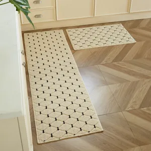 Französischer Cremestil Küchenteppich Set, rutschfeste lange Fußmatte und Läufer fürs Heim.