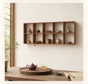Estante de pared de madera con 10 compartimentos para almacenamiento y decoración