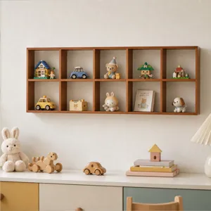 Estante de pared de madera con 10 compartimentos para coleccionables y decoración