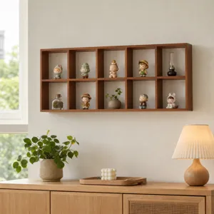 Estante de pared de madera retro con 10 compartimentos para decoración de sala minimalista