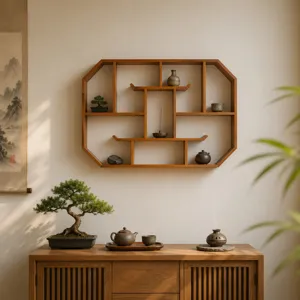 Étagère murale en bois de style Zen pour décoration de salon de thé octogonale