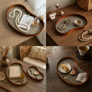 Bandeja de Vidrio Begonia Estilo Nuevo Chino Retro Con Marco de Madera Maciza Bandeja de Almacenamiento Decorativa para Joyería Té Café Snack