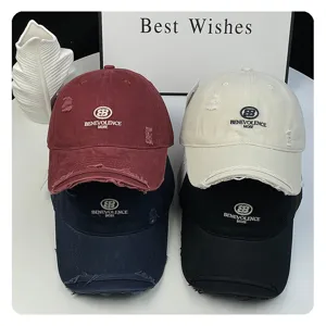 Distressed embroidered baseball cap for women, soft top trendy casual sun hat with letters.