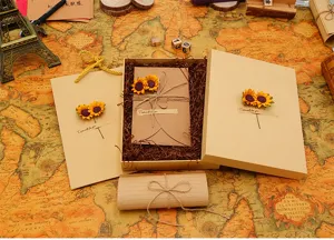 Vintage stationery gift box set with envelopes and sunflower decor for romantic love.