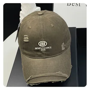 Distressed letter embroidered baseball cap, vintage washed soft top casual dad hat for women.