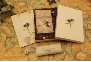 Vintage kraft paper stationery gift set with envelope, dried flowers, and elegant ribbon twine.