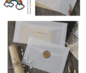 Transparante perkamijnpapieren enveloppen voor trouwkaarten, stationery en geschenken.
