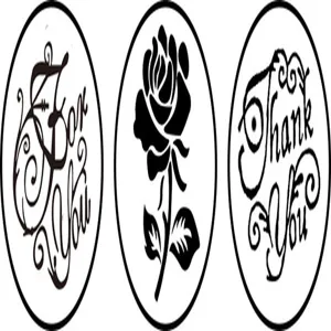 Vintage wax seal stamp stickers featuring elegant rose and thank you text designs for letters.