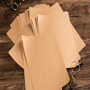 Vintage kraft paper stationery with ruled lines, retro style writing letter paper set.