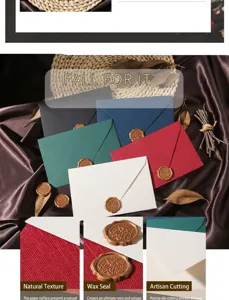 Buntes strukturiertes Umschlag-Set mit Siegelwachs, elegante Briefumschläge für Post.