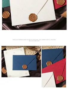 Detailansicht des retro Leinenstruktur Umschlags und Briefpapier-Sets mit Wachssiegel.