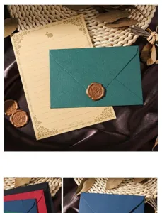Vintage Leinenstruktur Briefumschlag und Briefpapier Set mit Siegelwachs für elegante Briefe.