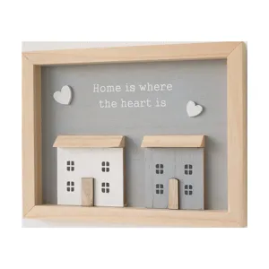 Pastoral wooden frame decor Home is where the heart is with miniature houses art