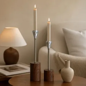 Elegant Nordic light luxury aluminum and wood candlestick set for home dining table
