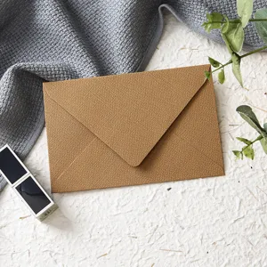Brown textured envelope for greeting cards and blessings, elegant stationery detail shot.