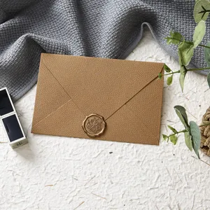 Linen texture wax seal envelope vintage greeting card invitation card for blessing festival