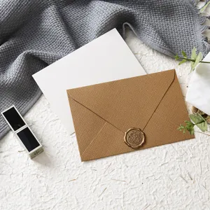 Burlap texture sealing wax envelope greeting card set with blank insert card for DIY wishes.