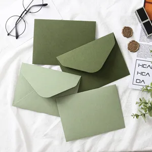 Avocado green envelope and stationery set, vintage olive and dark green greeting cards.