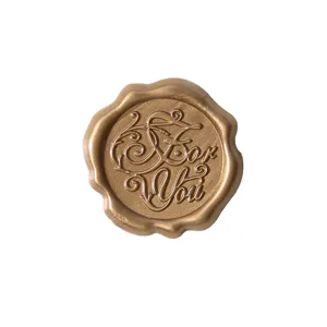 Vintage gold wax seal sticker with 3D embossed For You text and elegant floral relief design.