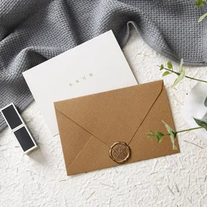 Linen texture wax seal envelope and greeting card set for thanksgiving, birthday and festival.