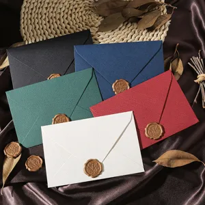 Vintage Leinenstruktur Umschlag Briefpapier Set Minimalistischer Westlicher Stil Langer Klappe Bunte Schreibwaren Mit Wachsstempel