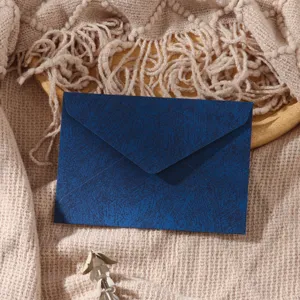 Dark blue textured envelope detail view, minimalist retro style stationery piece for writing.
