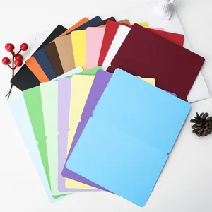 Colorful blank folded greeting cards, multi-color cardstock paper for DIY crafts and art.