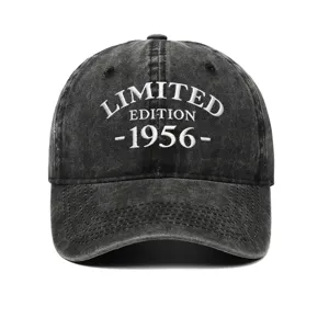 Front close-up view of washed cotton baseball cap with Limited Edition 1956 embroidery