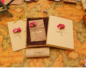 Retro stationery gift box set with envelope, greeting card and dried flower decoration.