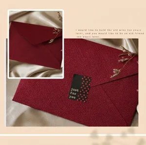 Thickened red textured paper envelope letter set with seal sticker and dried flower decor.
