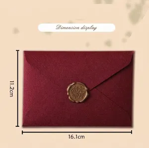 Red textured envelope with wax seal, vintage romantic letter paper for gift card and greeting.