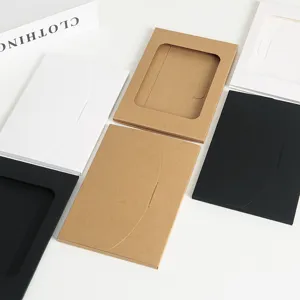 Enveloppe d'Emballage de Carte Postale en Papier Kraft Rétro Épaissi Pochette Creuse Boîte de Rangement Fenêtre Noire Vide