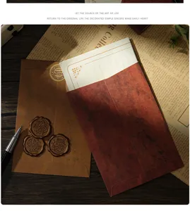 Vintage retro kraft paper envelope stationery set with wax seal stamps and writing paper for gift.