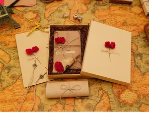 Retro letter paper envelope gift box set with red rose decor for romantic detail view