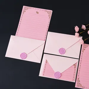Pink envelope letter paper set romantic stationery gift box with wax seal for love letter writing.