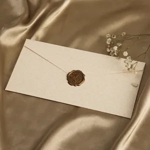 Strukturierter Umschlag im Retro-Stil mit Wachssiegel und getrockneten Blumen Detail.