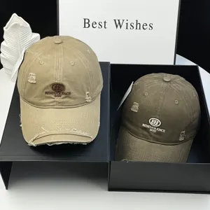 Distressed letter embroidered baseball cap, vintage soft top casual hat for women daily.