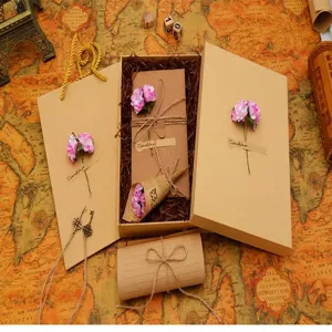 Vintage stationery gift box set with envelopes and paper flowers for romantic confession.