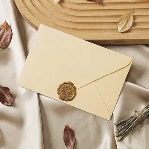Retro vintage style paper envelope with elegant wax seal, perfect for letters, invitations, and cards.