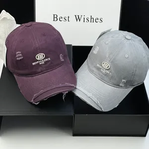 Distressed letter embroidered baseball cap for women, soft top trendy casual sun hat.