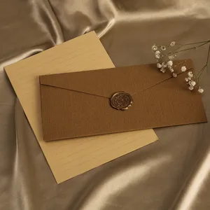Retro Sackleinen Briefpapier-Set mit Umschlag, linierten Blättern und Wachssiegel für Briefe.