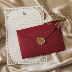 Elegant stationery writing paper and red envelope set with wax seal for love letters.